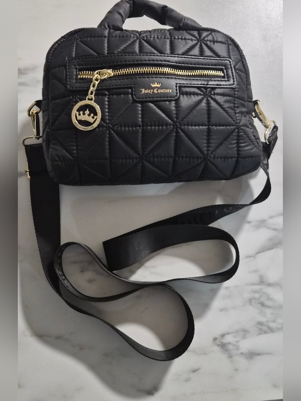 Juicy Couture Black Quilted Crossbody with Gold Hardware